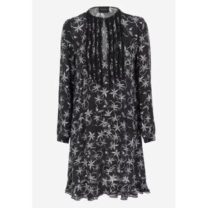 Zadig & Voltaire Dark Floral Remus Print Drop-Waist Silk Long Sleeve Dress S